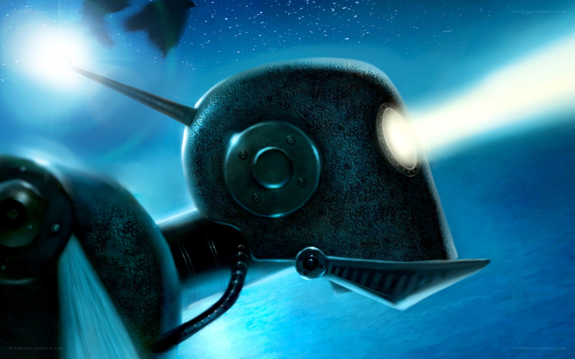 robot submarine in deep sea