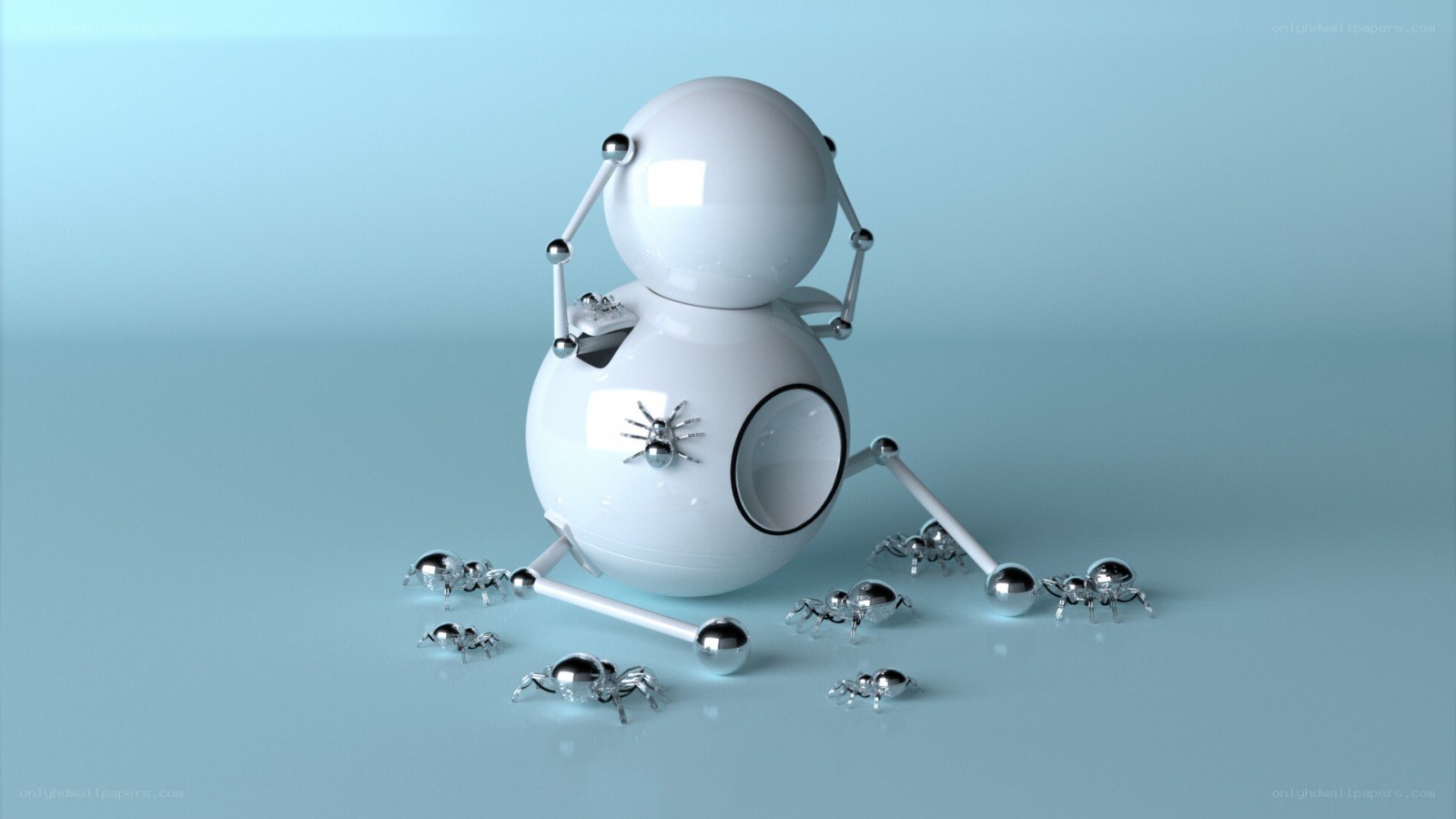 robot surrounded by spiders