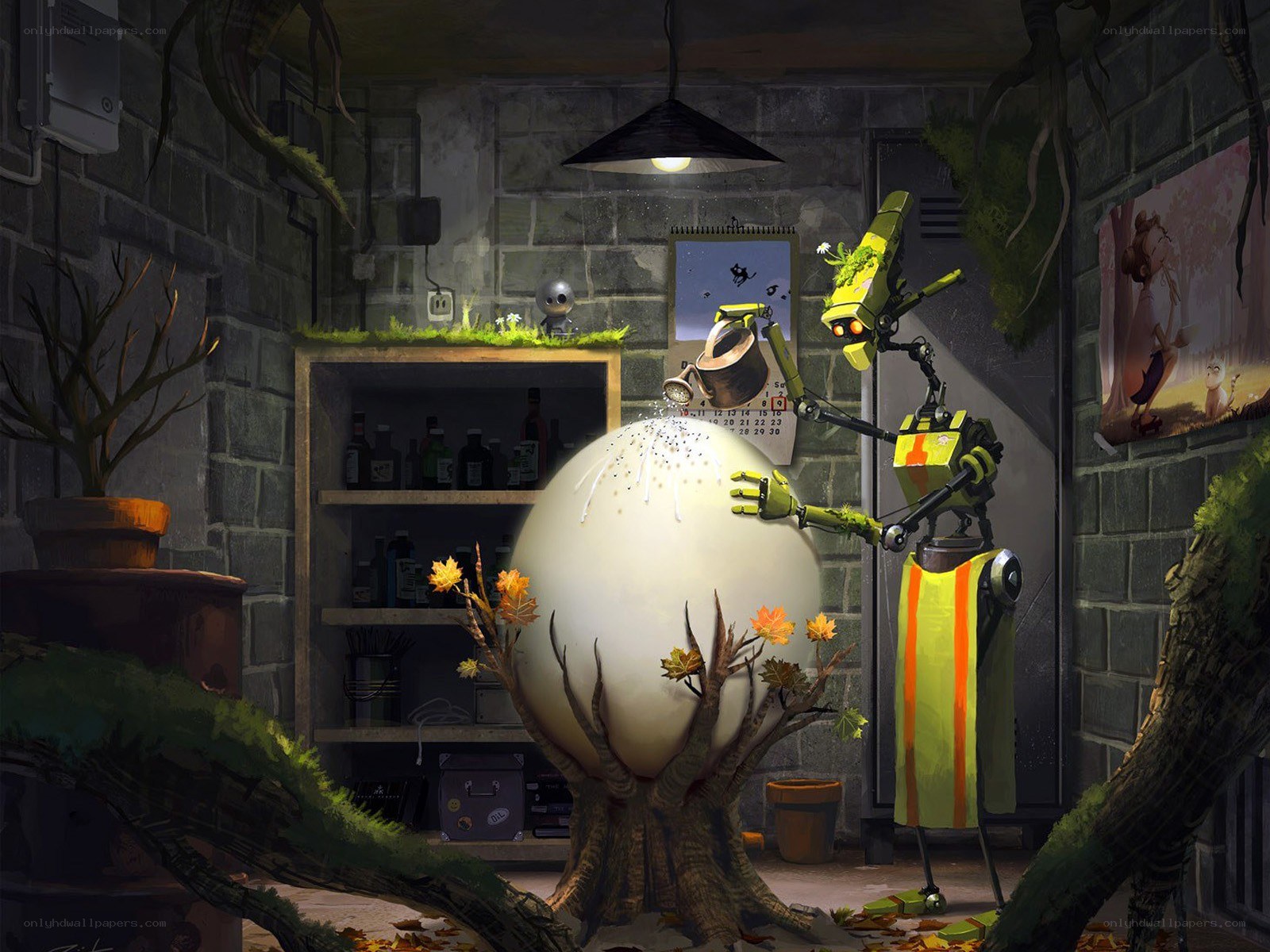 robot tending a giant egg