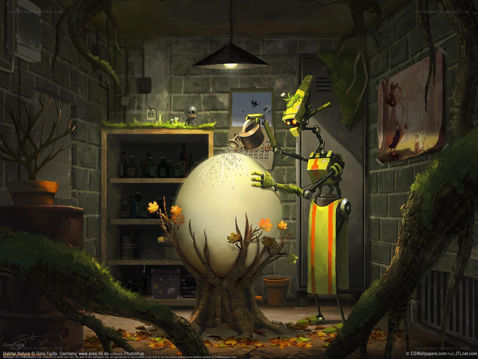 Robot tending a giant egg