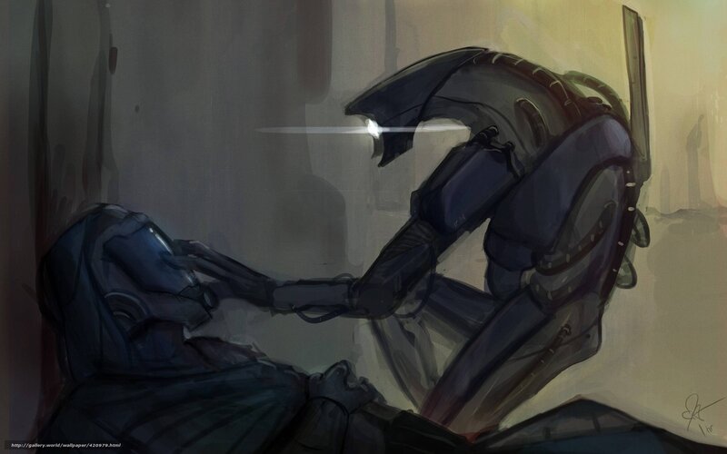 robot tending to fallen comrade