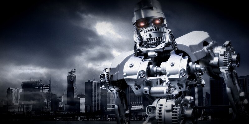 robot terminator in city