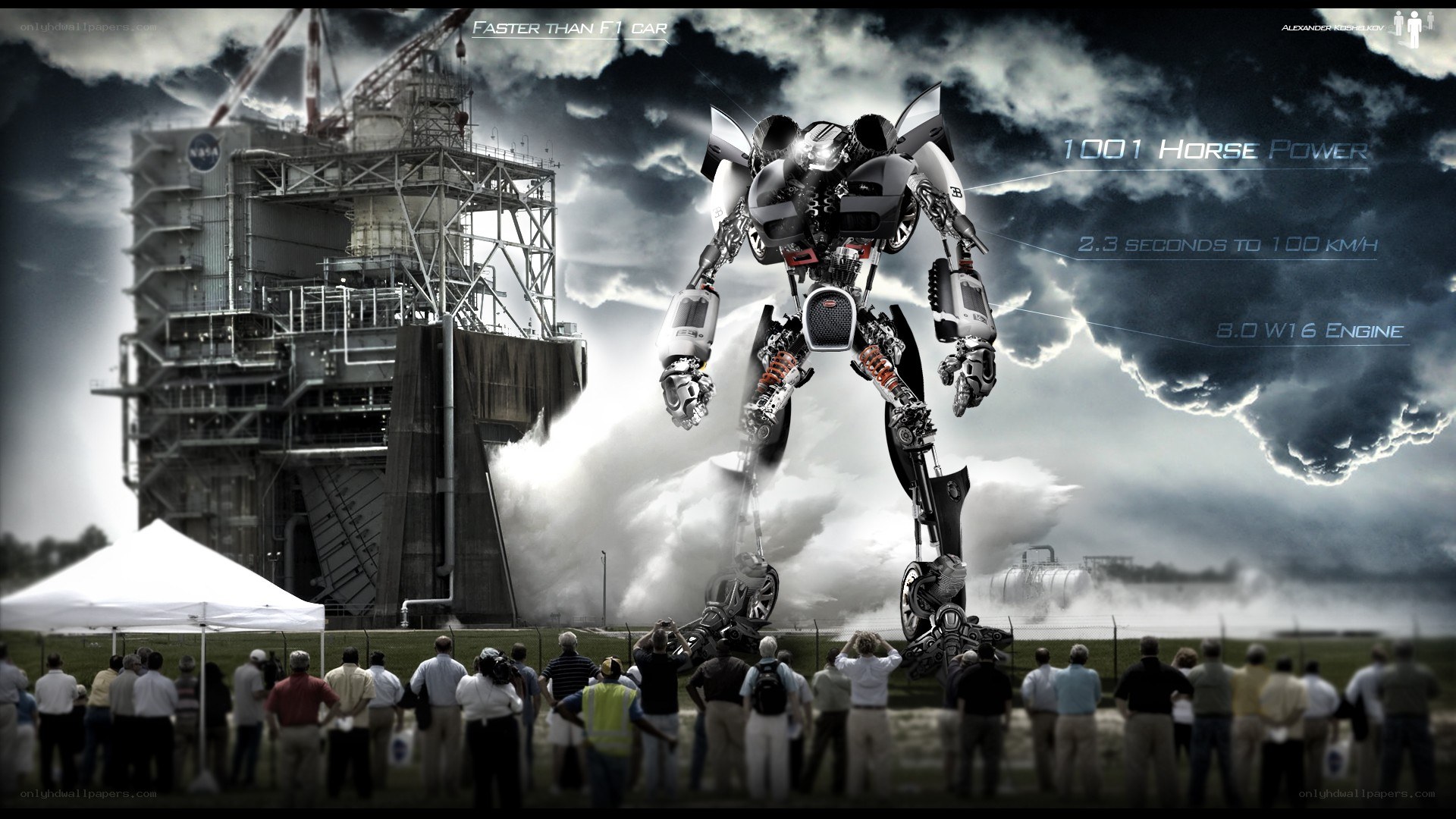 robot transforming near rocket launch