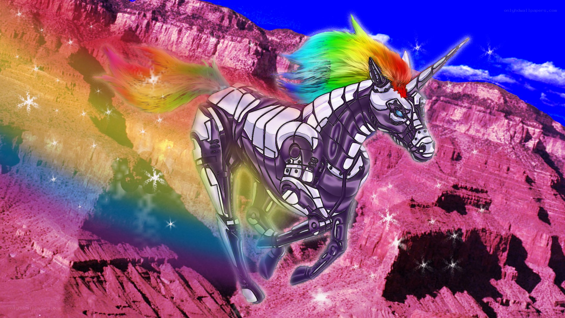 robot unicorn in canyon