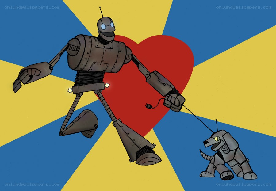 robot walking dog with heart