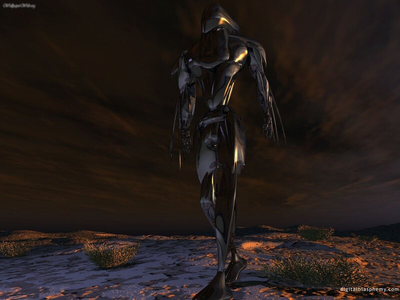 robot walking on alien planet