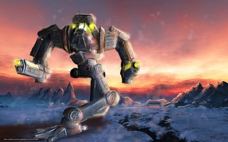 robot walking on alien planet