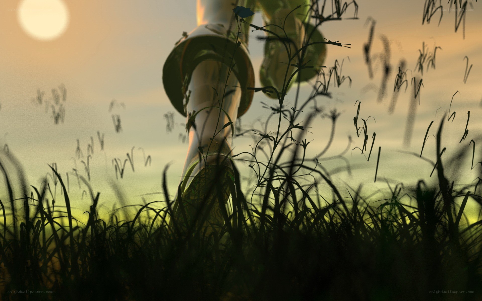 robot walking through grass