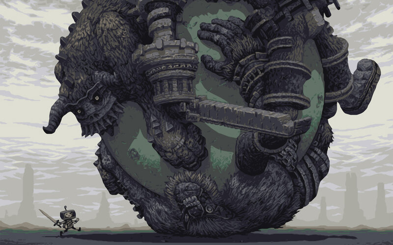 Robot Warrior Facing Giant Monster
