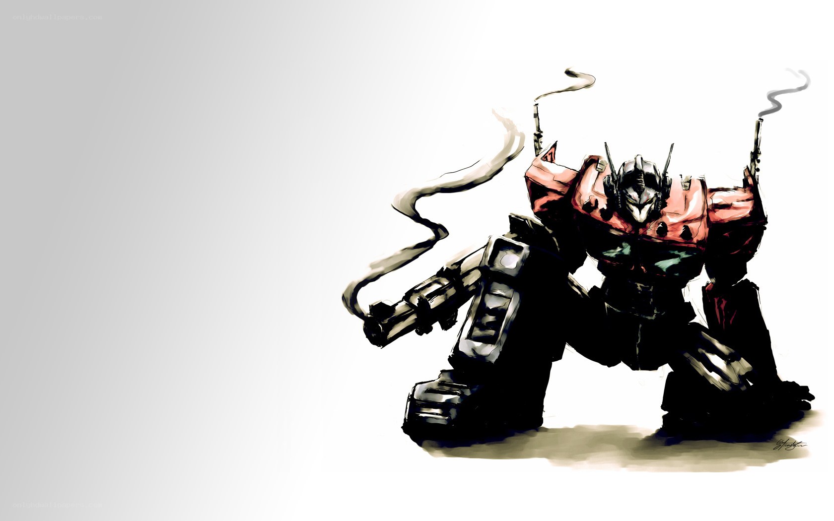 robot warrior with smoking guns
