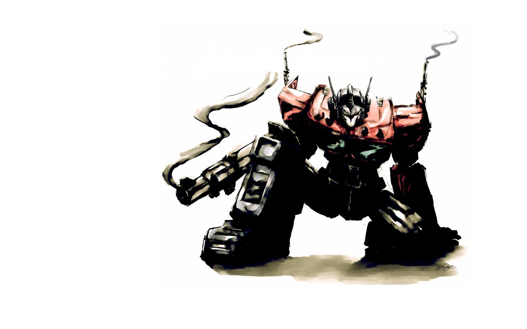 robot warrior with smoking guns