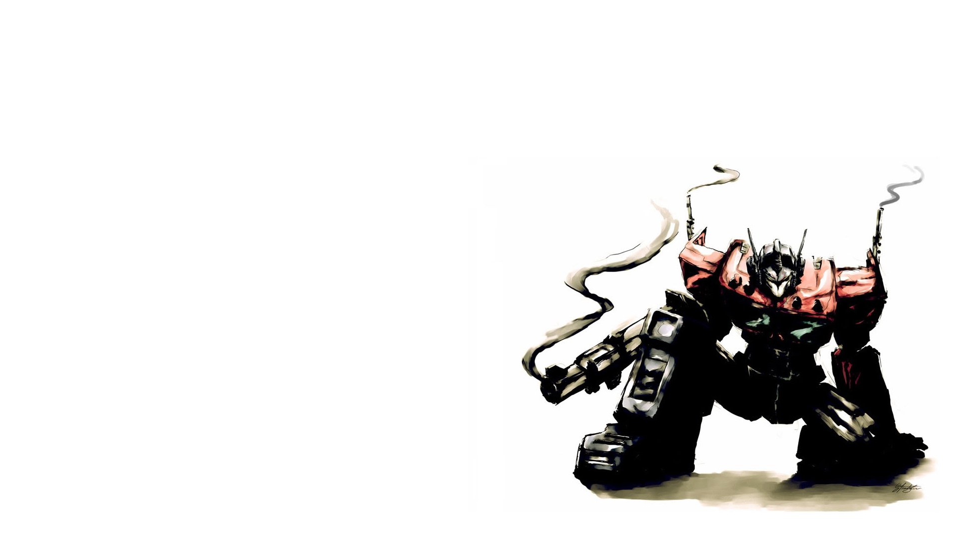 robot warrior with smoking guns