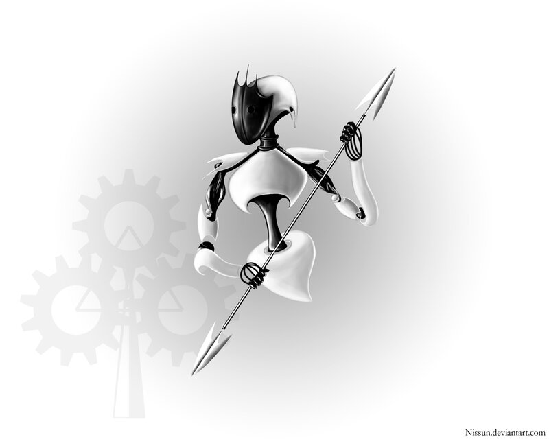 robot warrior with spear