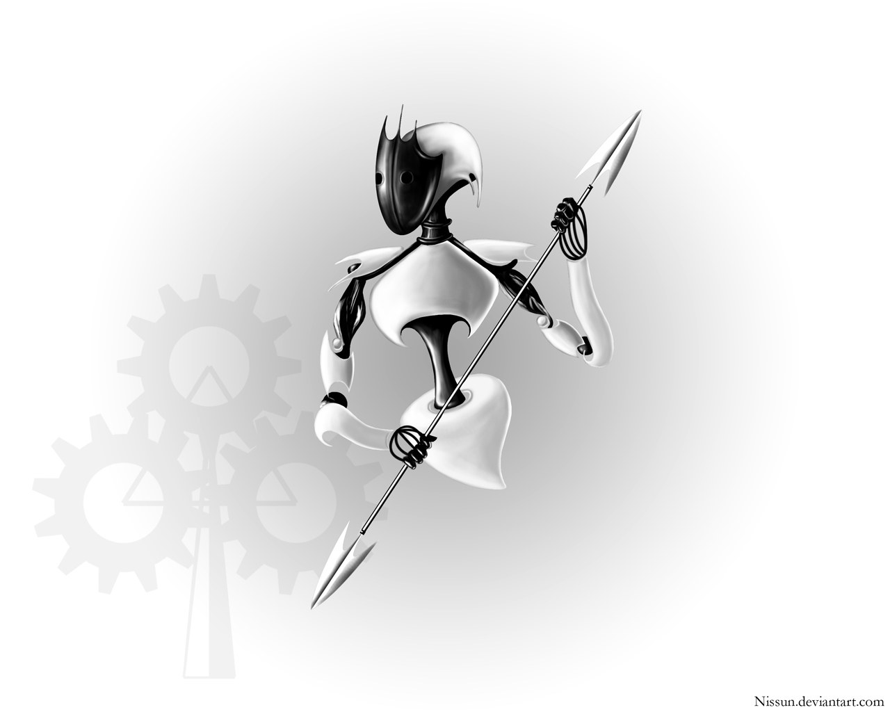 robot warrior with spear
