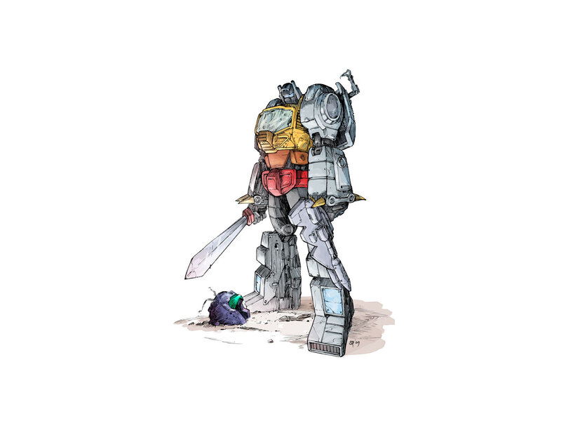 Robot Warrior with Sword — Gray