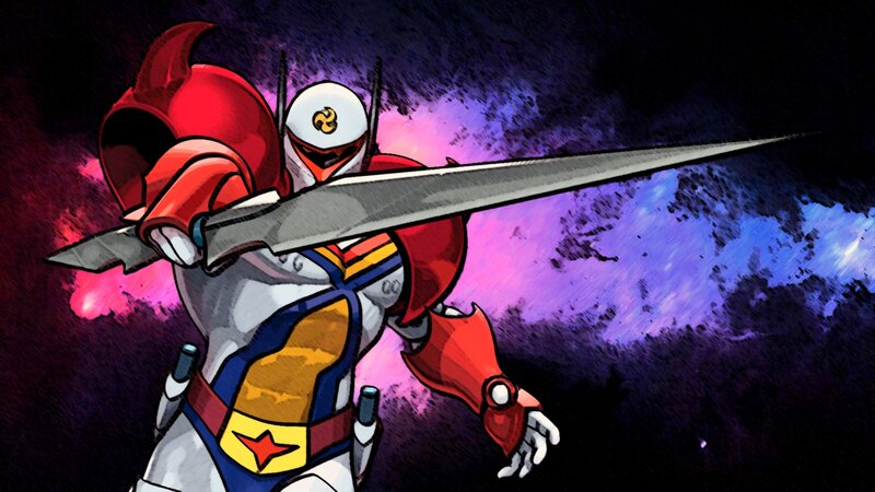 Robot Warrior with Sword — Red, Dramatic