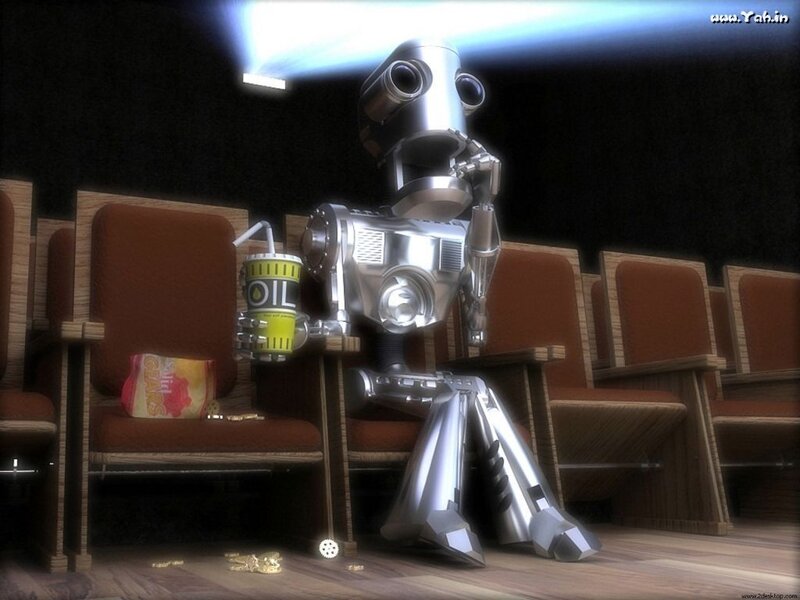robot watching movie in theater