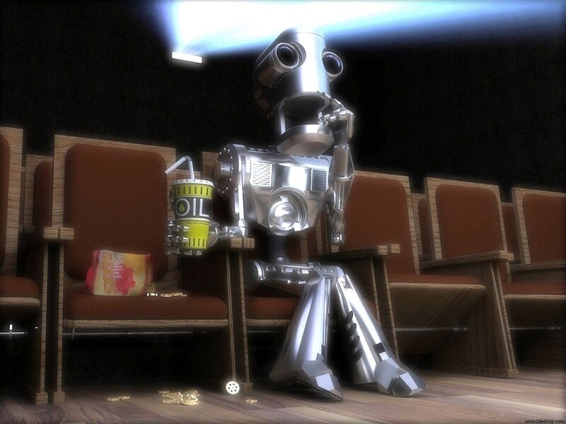 robot watching movie in theater