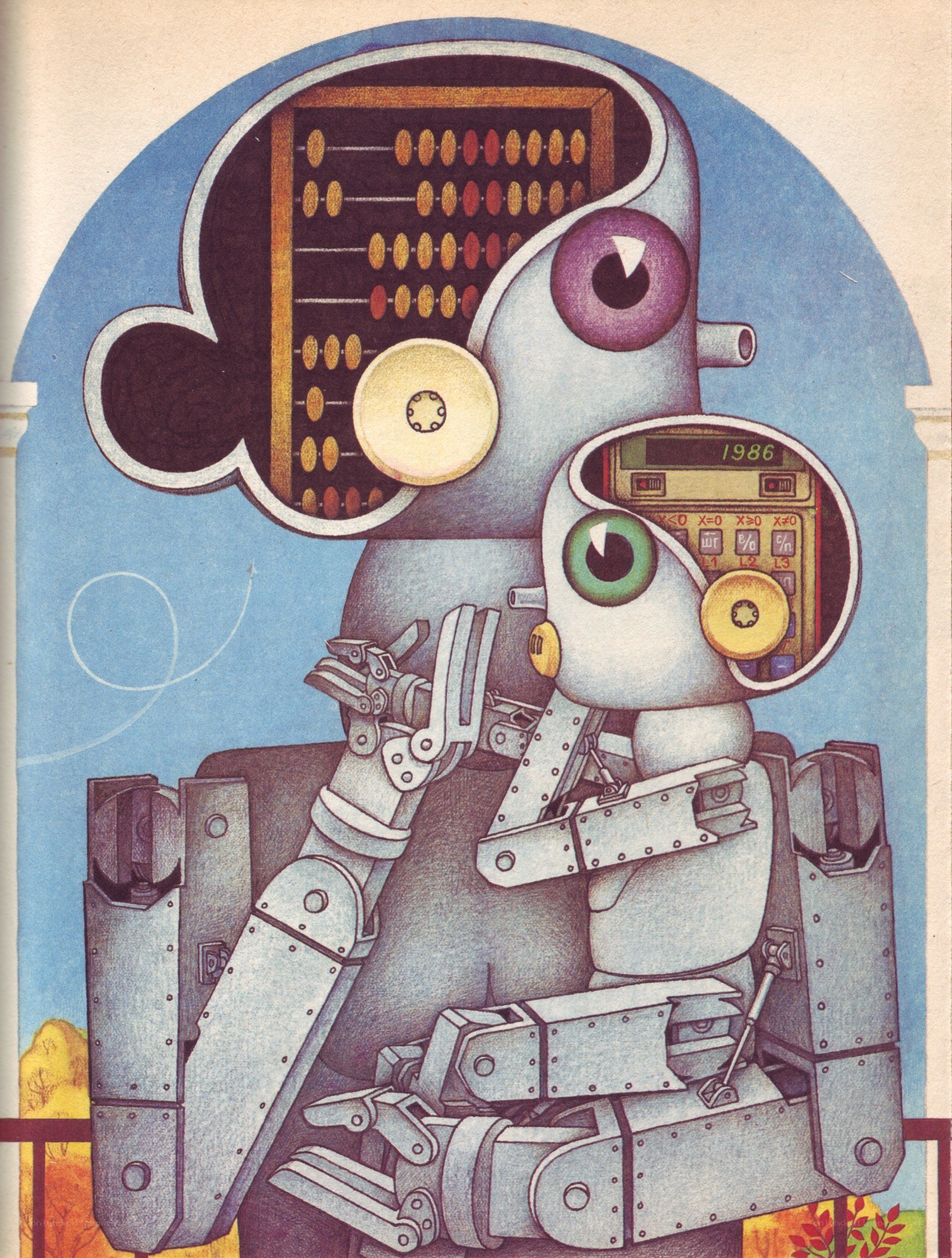 robot with abacus and calculator