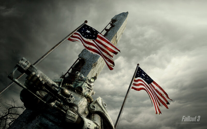 Robot with American Flags — Gray, Dramatic