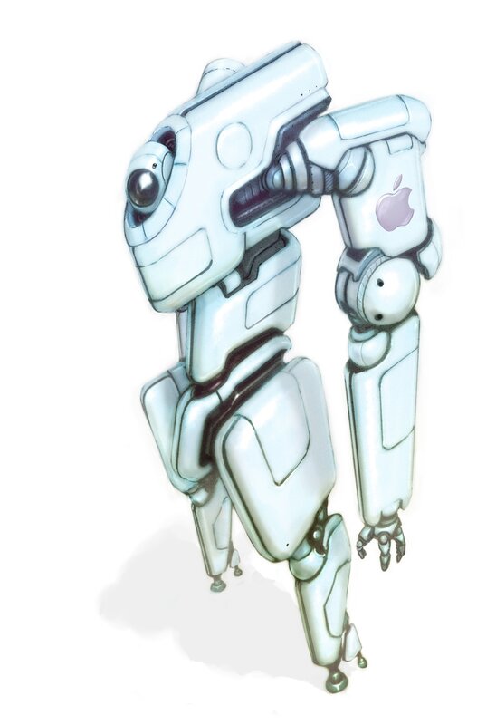robot with apple logo