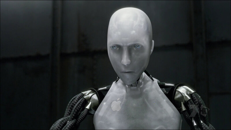 robot with apple logo