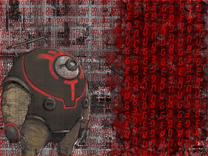 robot with binary code background