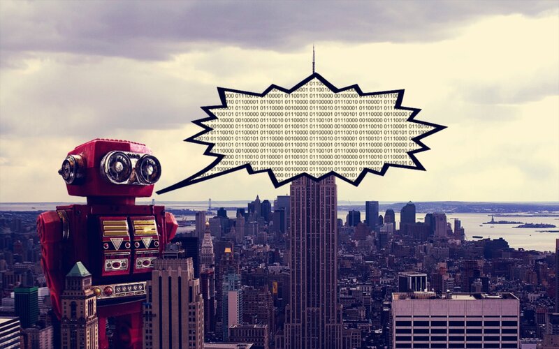 robot with binary speech bubble