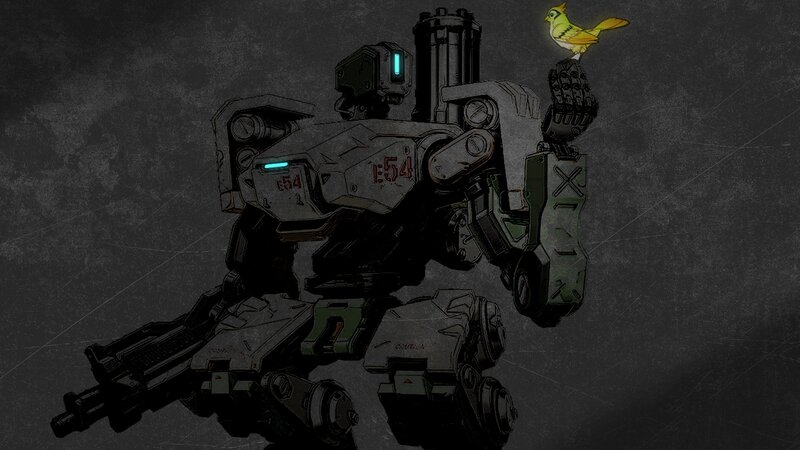 Robot with Bird on Shoulder — Gray