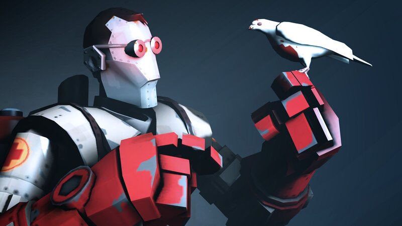 Robot with Bird — White