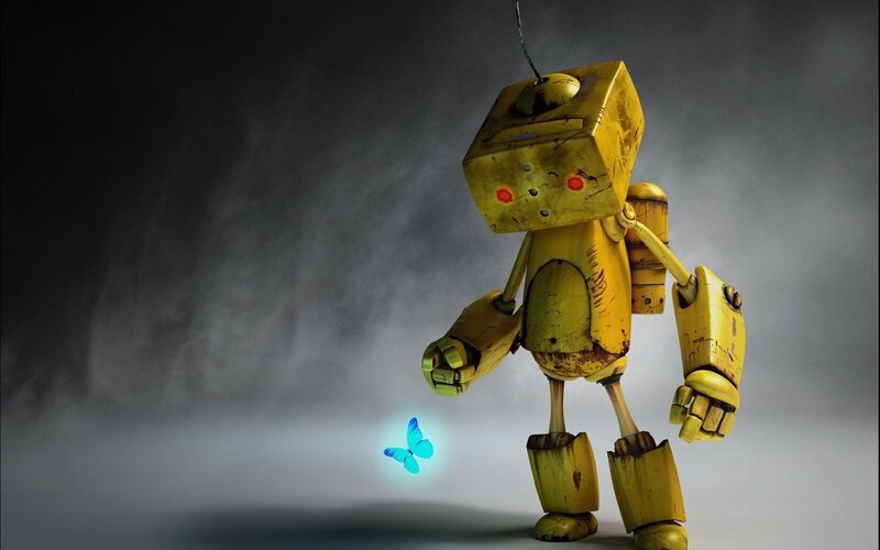robot with blue butterfly