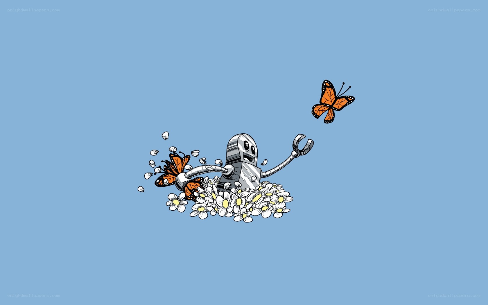 robot with butterflies and flowers