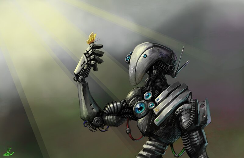 Robot with Butterfly — Gray, Serene