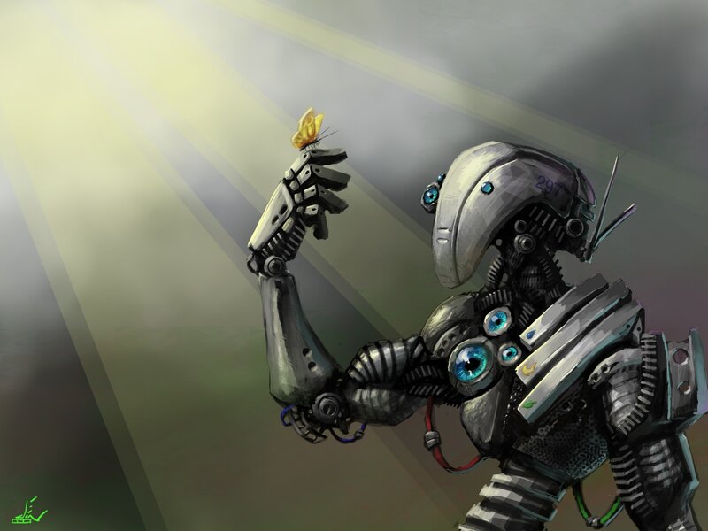 Robot with Butterfly — Gray