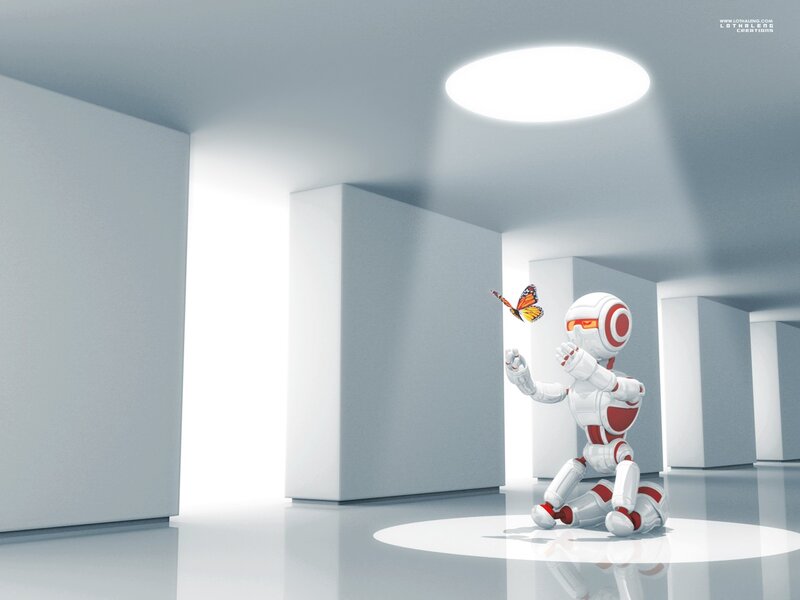robot with butterfly