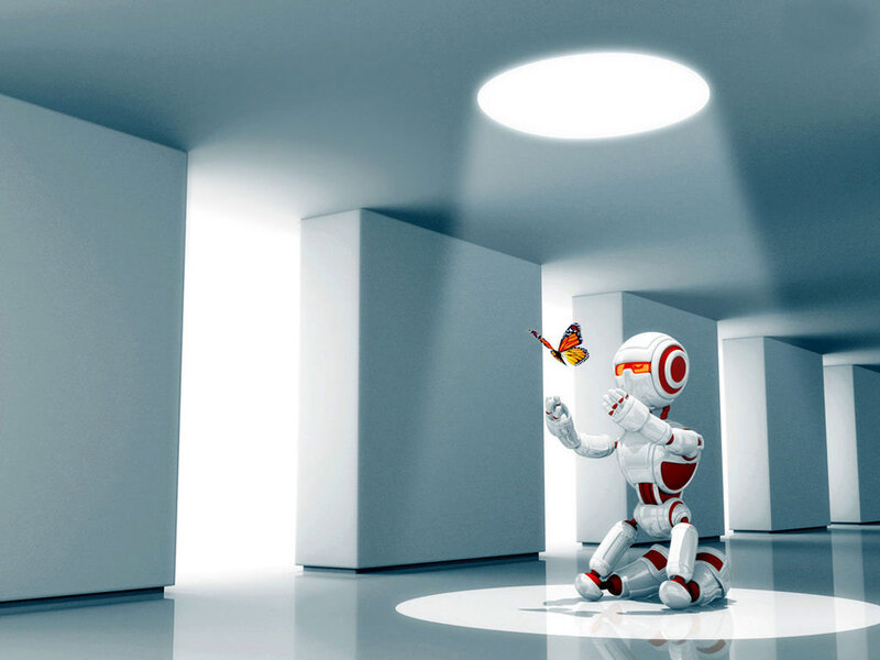 Robot with Butterfly — White