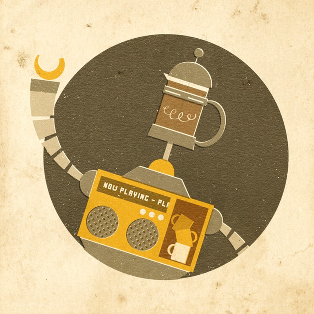 robot with coffee and radio