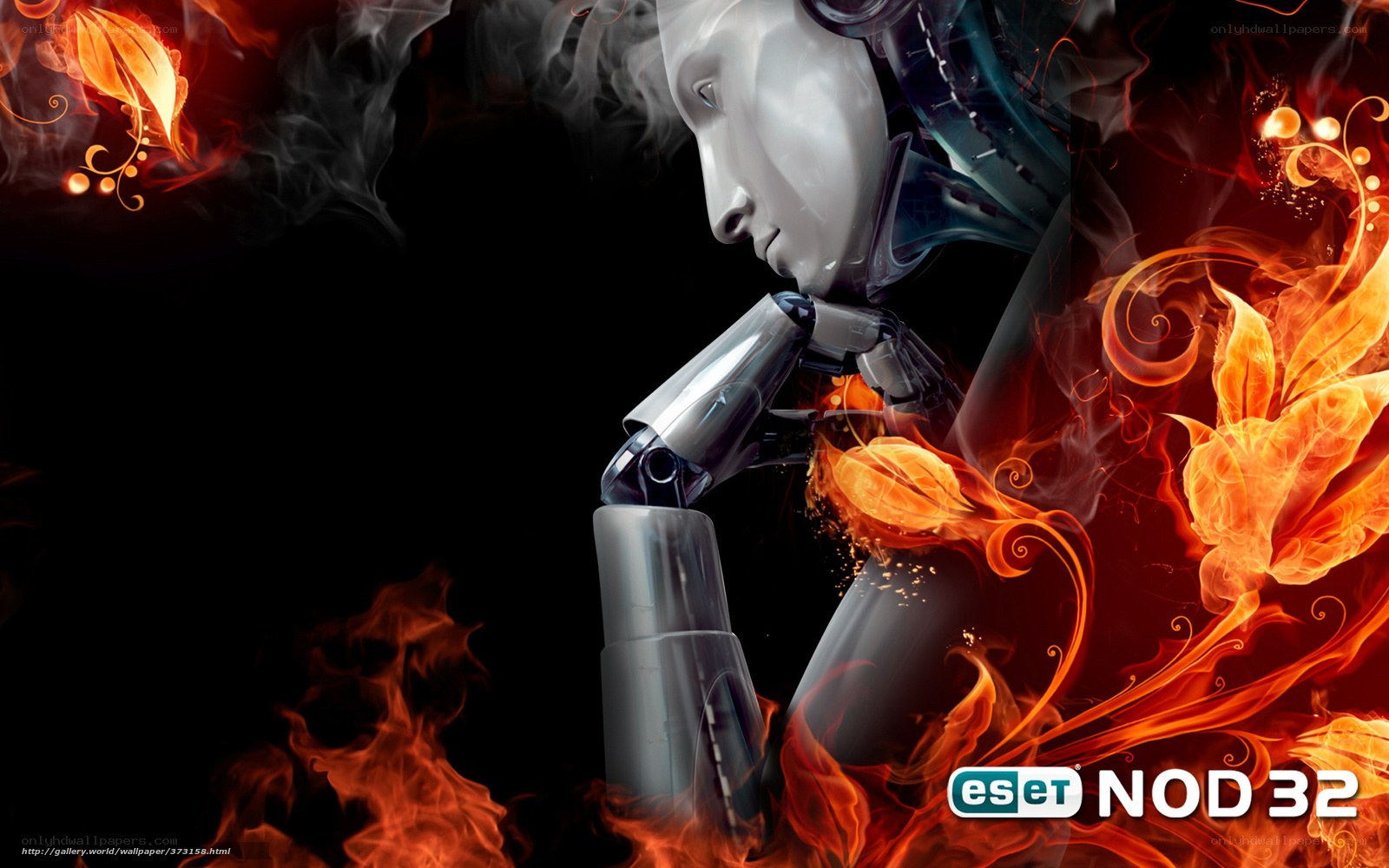 robot with fire and smoke