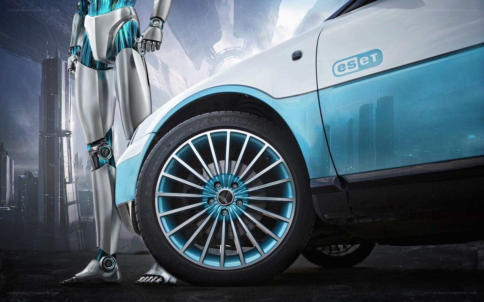robot with futuristic car