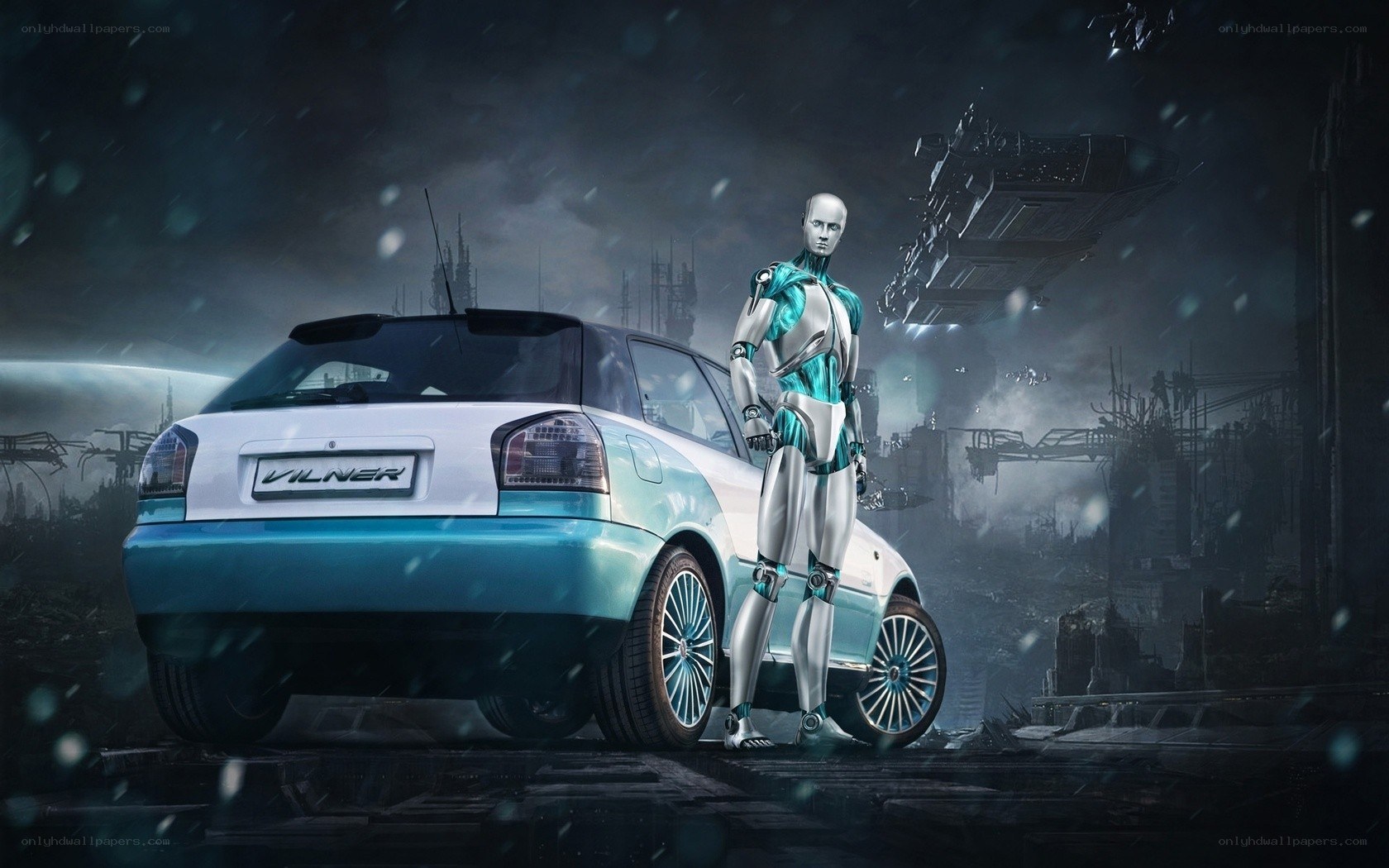 robot with futuristic car