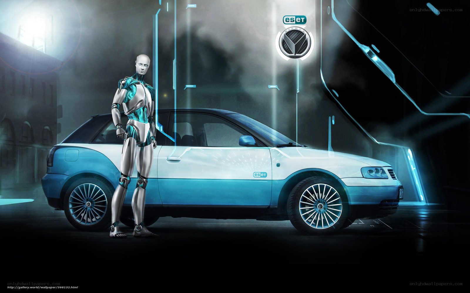 robot with futuristic car