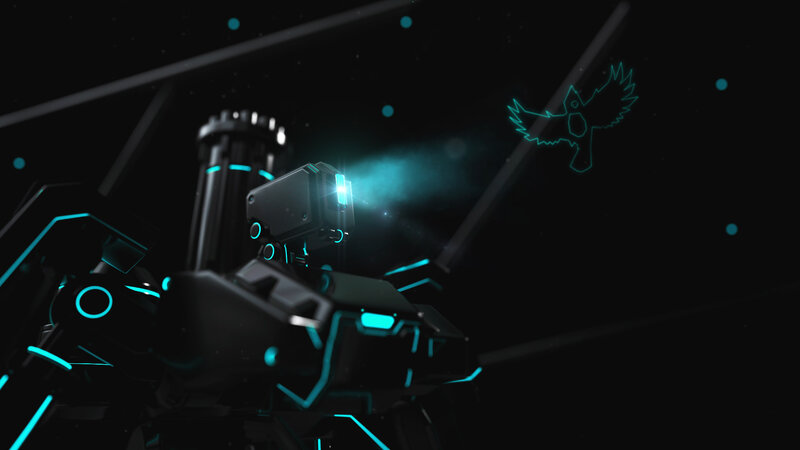Robot with Glowing Blue Lights — Black, Futuristic
