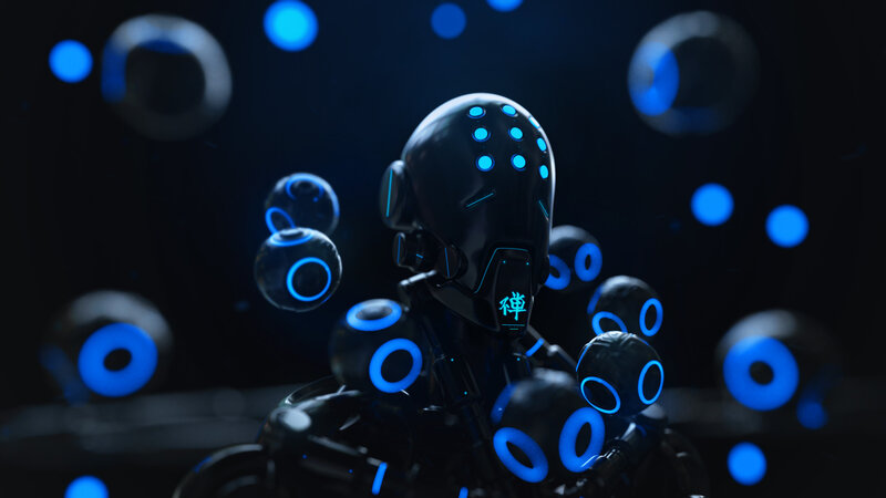 Robot with Glowing Blue Lights — Black