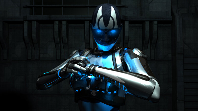Robot with Glowing Blue Lights — Dramatic
