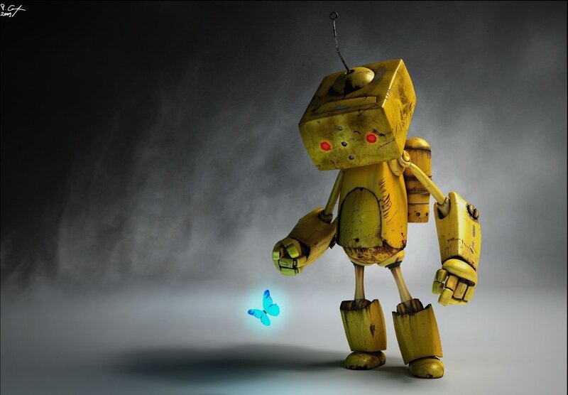 robot with glowing butterfly