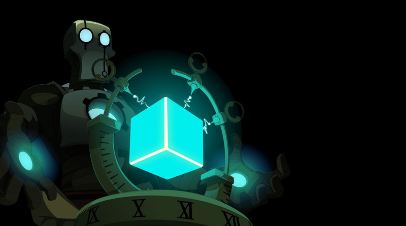 Robot with Glowing Cube — Teal