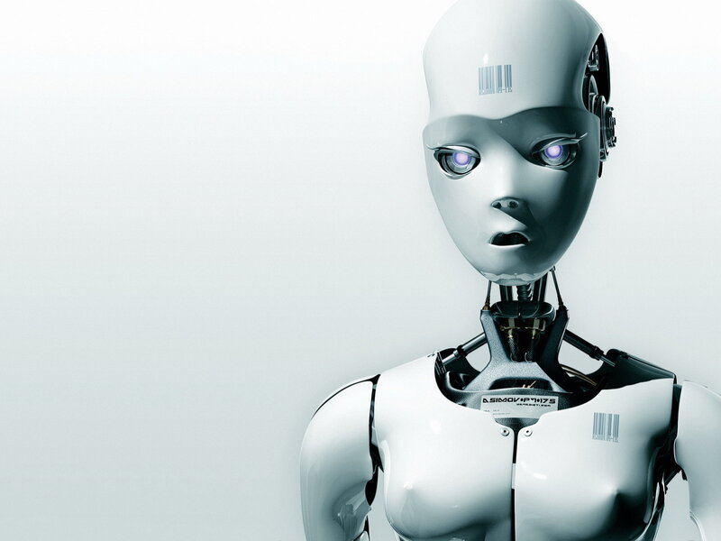 robot with glowing eyes