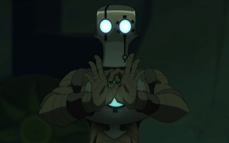 robot with glowing eyes
