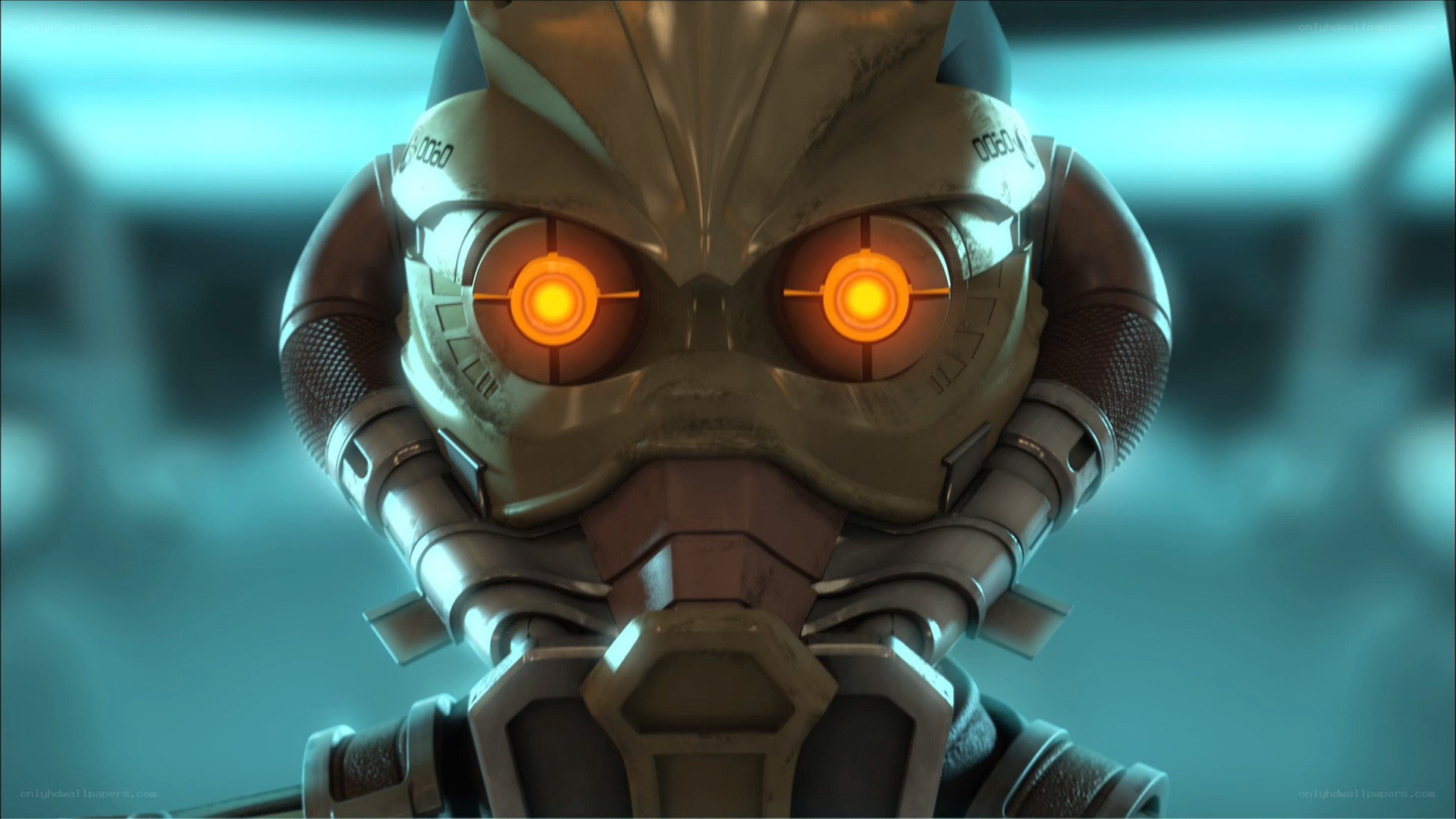 robot with glowing eyes