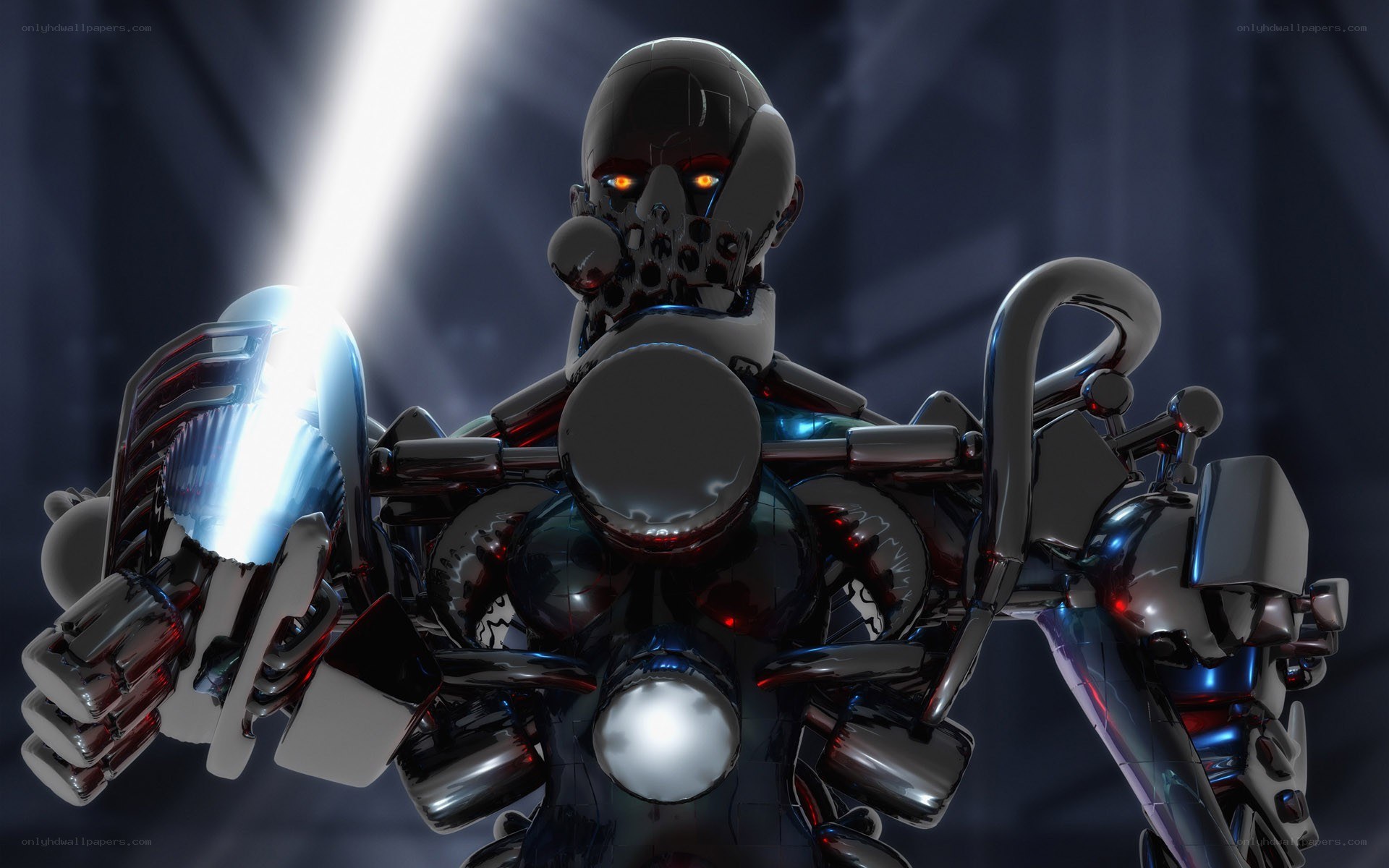 robot with glowing eyes